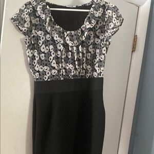 New York & Company Black and White Sheath Dress with Peter Pan Collar